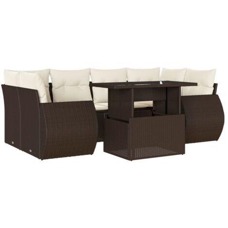 vidaXL Set Divani da Giardino 7 pz con Cuscini Marrone in Polyrattan (1/5)