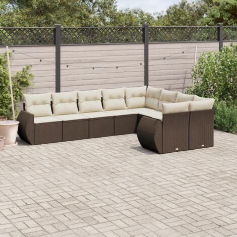 vidaXL Set Divani da Giardino 9pz con Cuscini Marrone in Polyrattan (1/3)