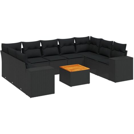 vidaXL Set Divani da Giardino 10pz con Cuscini in Polyrattan Nero (1/5)