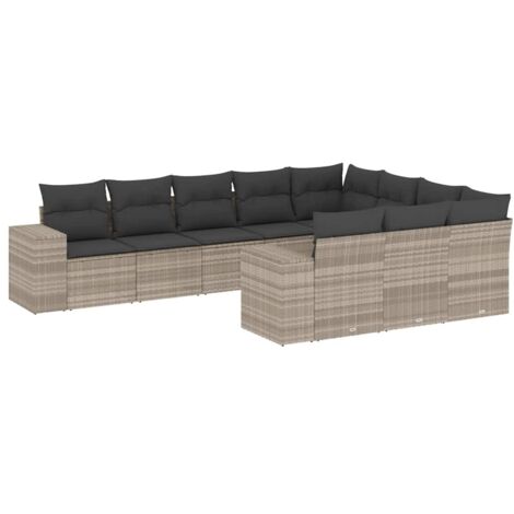 vidaXL Set Divano Giardino 10 pz con Cuscini Grigio Chiaro Polyrattan (1/5)