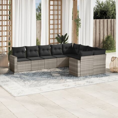 vidaXL Set Divano da Giardino 9pz con Cuscini Grigio Chiaro Polyrattan (1/3)