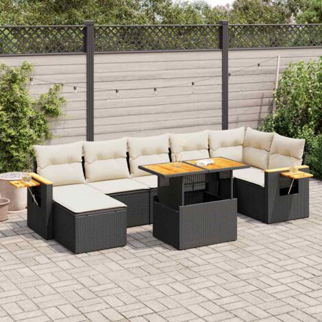 vidaXL Set Divani da Giardino con Cuscini 8 pz Nero Polyrattan Acacia (1/5)
