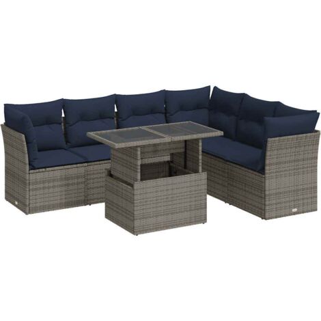 vidaXL Set Divani da Giardino con Cuscini 7pz Nero Polyrattan Acacia (1/5)