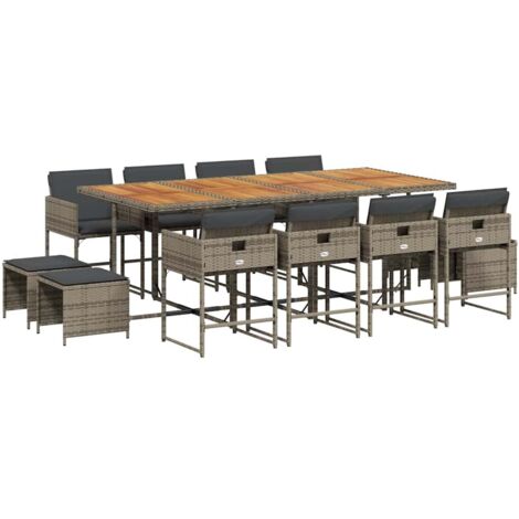 vidaXL Set da Pranzo da Giardino 13pz con Cuscini Grigio in Polyrattan