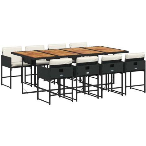 vidaXL Set da Pranzo da Giardino 9 pz con Cuscini Nero in Polyrattan