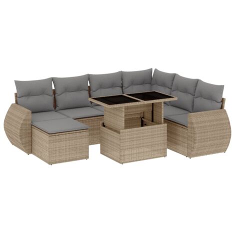 vidaXL Set Divano da Giardino 8 pz con Cuscini Beige in Polyrattan (1/5)