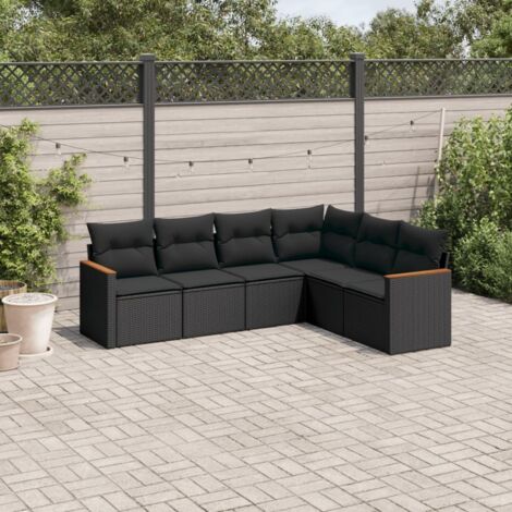 vidaXL Set Divano da Giardino 6 pz con Cuscini Nero in Polyrattan (1/3)