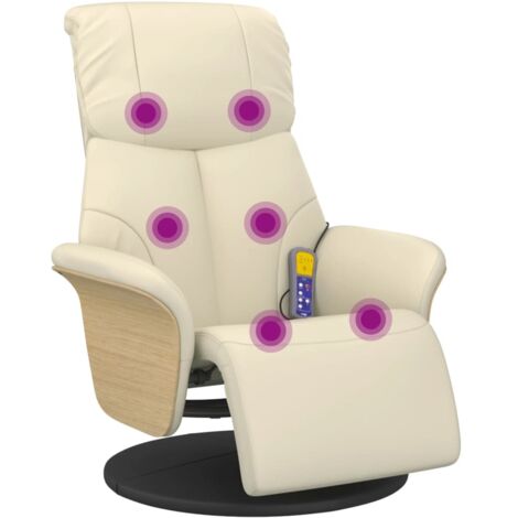 vidaXL Poltrona Reclinabile Massaggio con Poggiapiedi Crema Similpelle