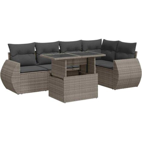 Set Divano da Giardino 6 pz con Cuscini Grigio in Polyrattan vidaXL (1/5)