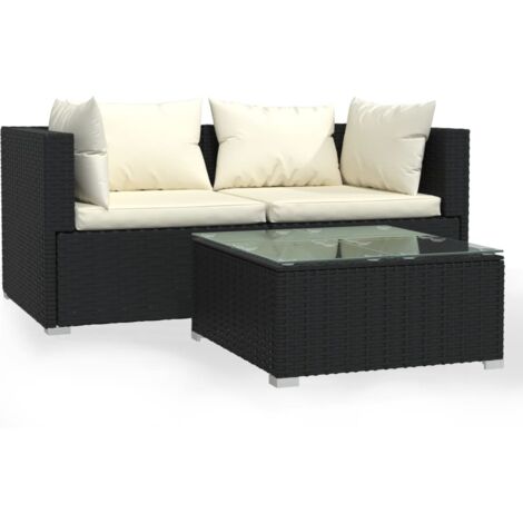 Set Divani da Giardino 3 pz con Cuscini Nero in Polyrattan vidaXL (1/5)