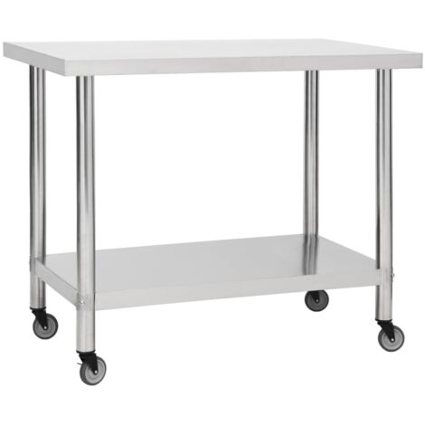 vidaXL Tavolo da Lavoro Cucina con Ruote 100x60x85 cm in Acciaio Inox