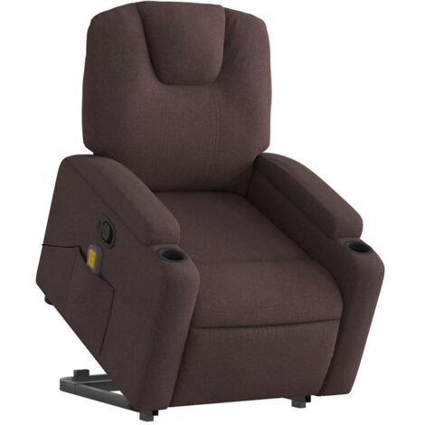 vidaXL Poltrona Alzapersona Massaggi Reclinabile Marrone Scuro Tessuto
