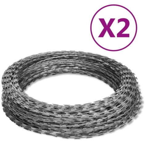 vidaXL Rulli Filo Spinato 2 pz Elicoidale in Acciaio Zincato 60 m