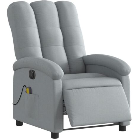 vidaXL Poltrona Reclinabile Massaggio Elettrica Grigio Chiaro Tessuto