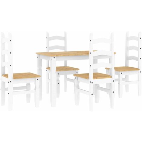 vidaXL Set da Pranzo 5 pz Panama Bianco in Legno Massello di Pino