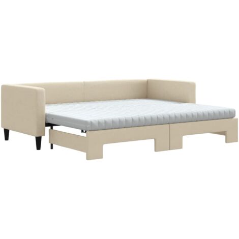 vidaXL Divano Letto Estraibile con Materassi Crema 80x200 cm Tessuto
