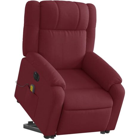 vidaXL Poltrona Alzapersona Massaggiante Elettrica Rosso Vino Tessuto
