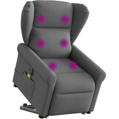 vidaXL Poltrona Alzapersona Massaggi Elettrica Grigio Scuro Tessuto
