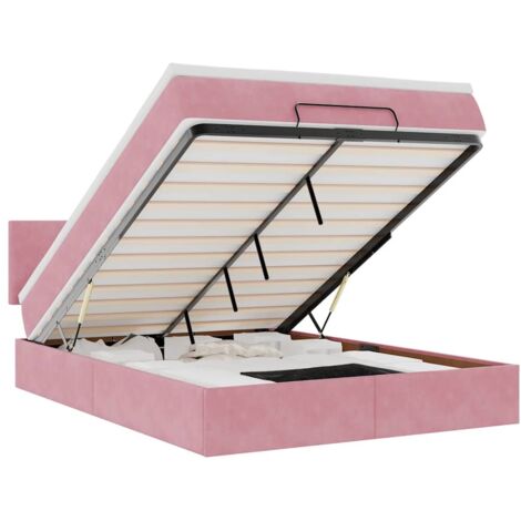 vidaXL Struttura Letto Pouf con Materasso Rosa 140x200 cm in Velluto