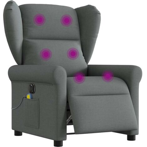 vidaXL Poltrona Reclinabile Massaggio Elettrica Grigio Scuro Tessuto
