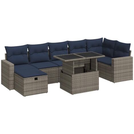vidaXL Set Divani Giardino 8 pz con Cuscini Grigio Polyrattan Acacia (1/5)
