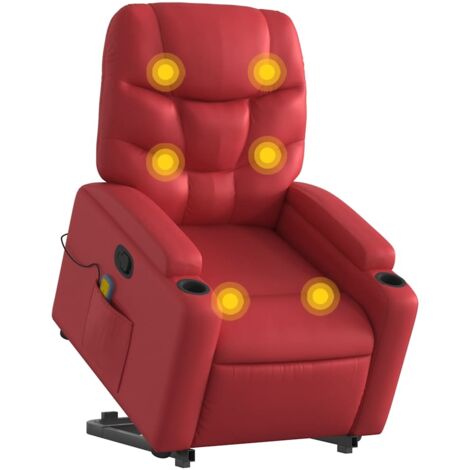 vidaXL Poltrona Alzapersona Reclinabile Massaggio Rosso in Similpelle