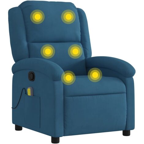 vidaXL Poltrona Massaggiante Reclinabile Blu in Velluto