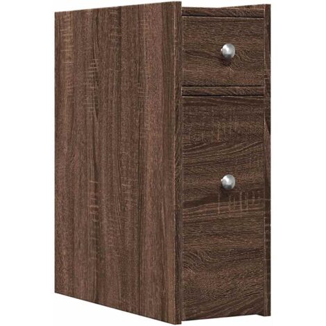 vidaXL Armadietto da Bagno Stretto con Ruote Rovere Marrone Truciolato