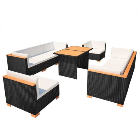 vidaXL Set Divani da Giardino 10 pz con Cuscini in Polyrattan Nero (1/5)