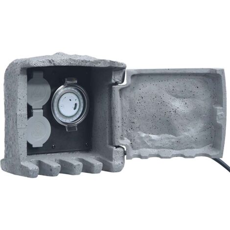 vidaXL Presa da Esterno 2 Spine con Timer in Poliresina Grigia