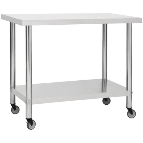 vidaXL Tavolo da Lavoro Cucina con Ruote 100x45x85 cm in Acciaio Inox