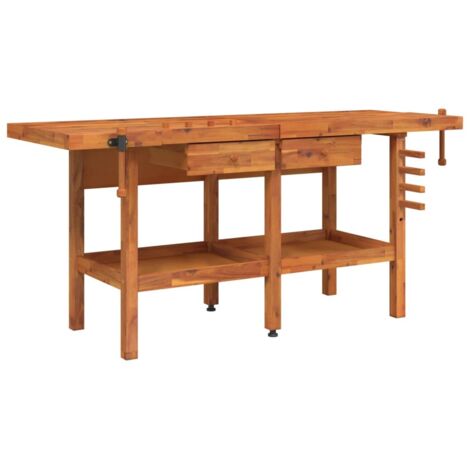 Banco Lavoro Cassetti e Morse 192x62x83cm Legno Massello Acacia vidaXL