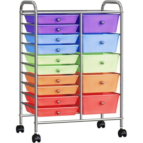 vidaXL Carrello Portaoggetti XXL 15 Cassetti Multicolore in Plastica