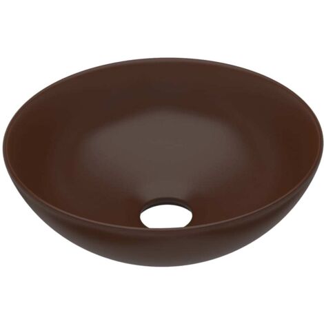 vidaXL Lavandino da Bagno in Ceramica Marrone Scuro Rotondo