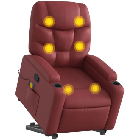 vidaXL Poltrona Alzapersone Massaggi Reclinabile Rosso Vino Similpelle