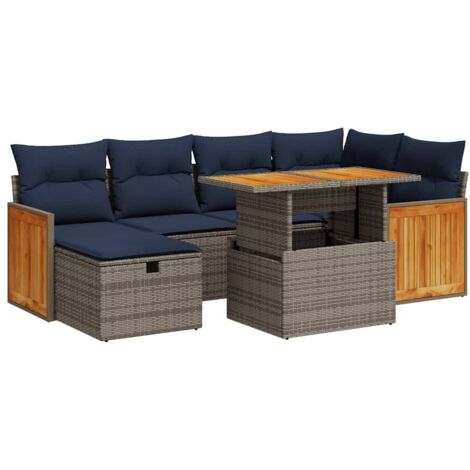vidaXL Set Divani da Giardino con Cuscini 7pz Grigio Polyrattan Acacia (1/5)