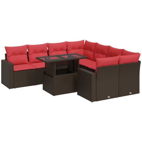 vidaXL Set Divani Giardino 9 pz con Cuscini Marrone Polyrattan Acacia (1/5)