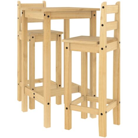 Set da Bar 3 pz in Legno Massello di Pino vidaXL 331225