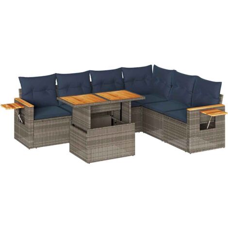 vidaXL Set Divani da Giardino 7pz con Cuscini Grigio Polyrattan Acacia (1/5)