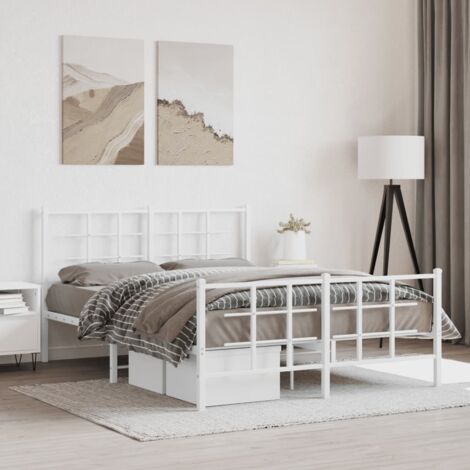 vidaXL Giroletto con Testiera e Pediera Metallo Bianco 140x190 cm (1/4)