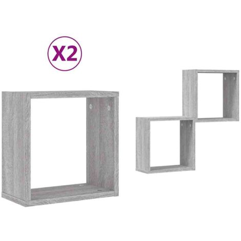 vidaXL Mensole Parete a Cubo 2 pz Grigio Sonoma 30x15x30 cm