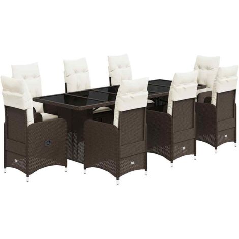 vidaXL Set Bistrò da Giardino 9 pz con Cuscini in Polyrattan Marrone (1/5)