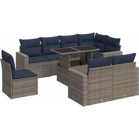 vidaXL Set Divano da Giardino 9pz con Cuscini Grigio Polyrattan Acacia (1/5)