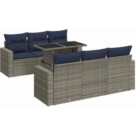 vidaXL Set Divani da Giardino 7pz con Cuscini Grigio Polyrattan Acacia (1/5)