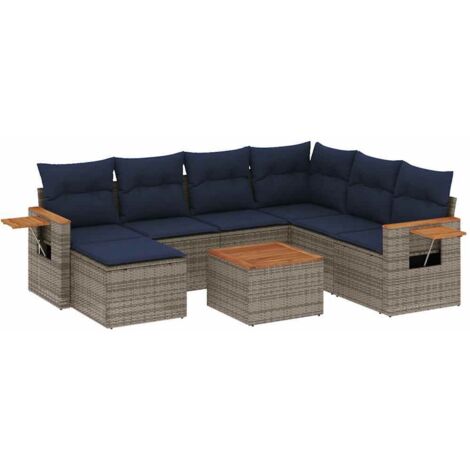 vidaXL Set Divani da Giardino 8 pz con Cuscini Grigio in Polyrattan (1/5)