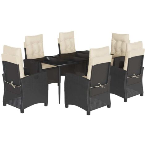 vidaXL Set da Pranzo da Giardino 7 pz Nero con Cuscini in Polyrattan (1/5)