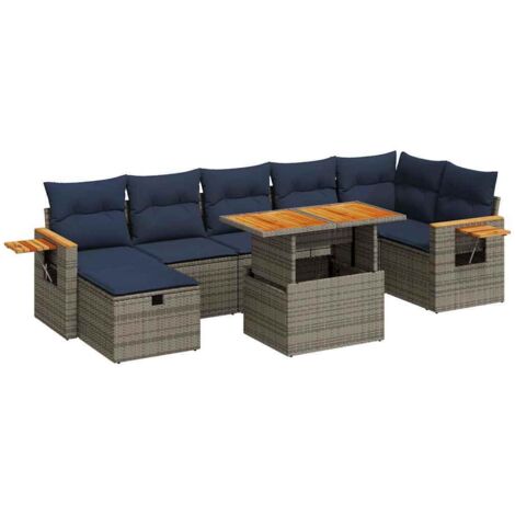 vidaXL Set Divani Giardino 8 pz con Cuscini Grigio Polyrattan Acacia (1/5)