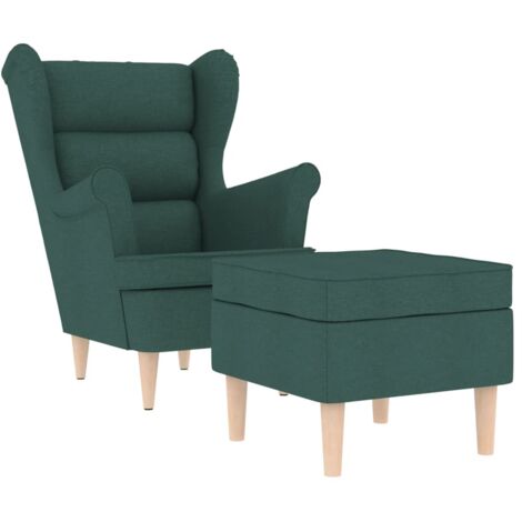Poltrona con Poggiapiedi Verde Scuro in Tessuto vidaXL