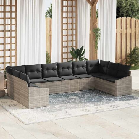vidaXL Set Divano da Giardino 10 pcs Grigio chiaro polyrattan (1/5)