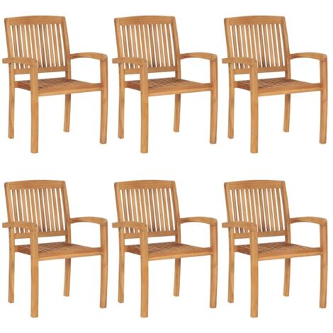 vidaXL Sedie da Giardino Impilabili 6 pz in Legno Massello di Teak